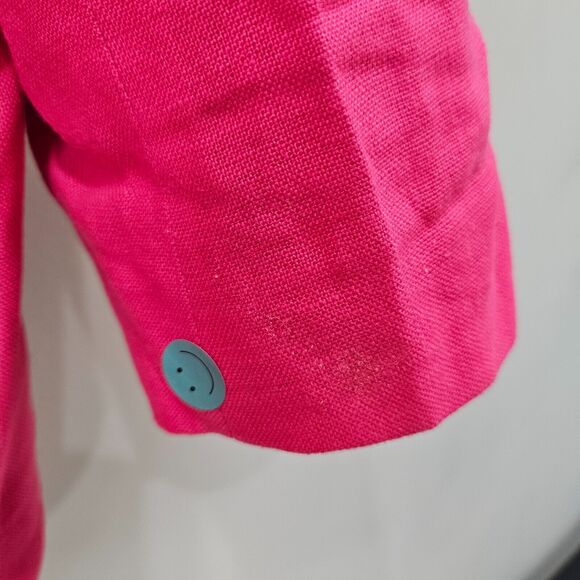 Talbots Womens 100% Linen Blazer Jacket Pink 3/4 Sleeves Open Front Barbiecore - Picture 5 of 13